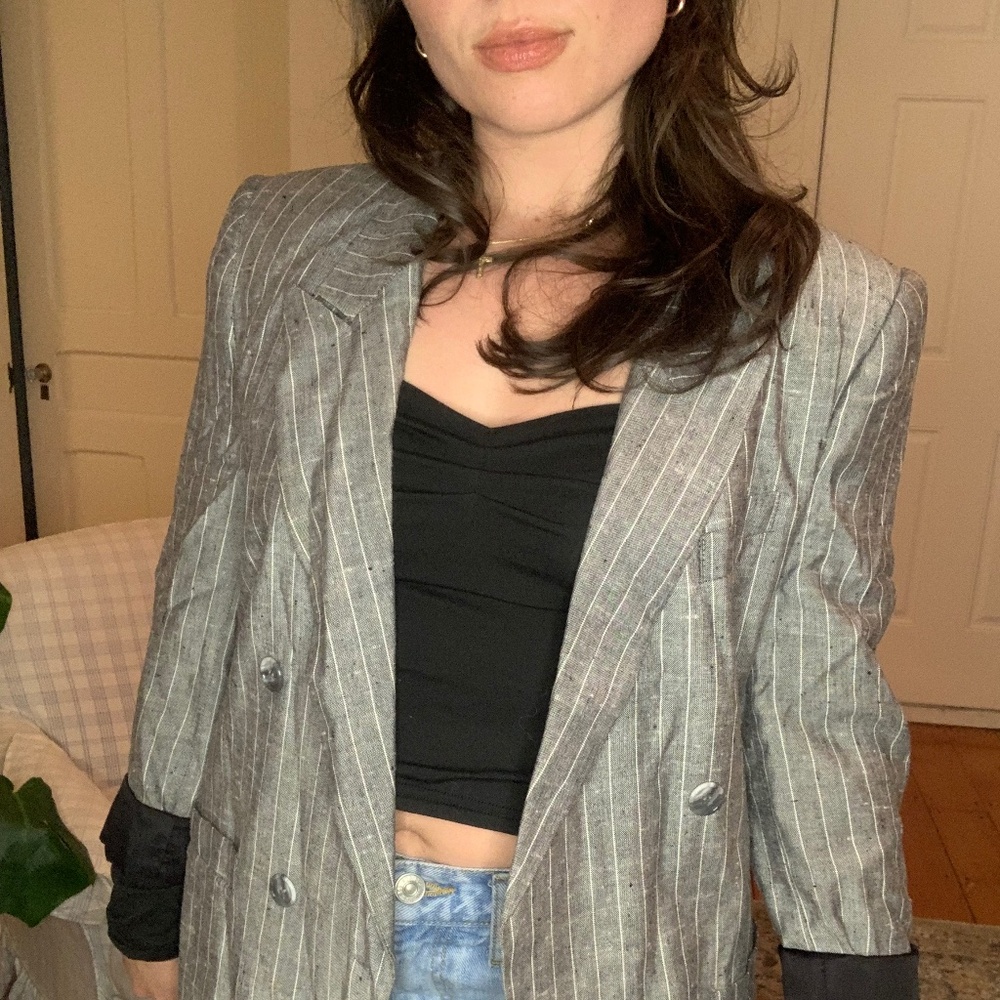 Grey Pinstripe Blazer Gray Size 10P